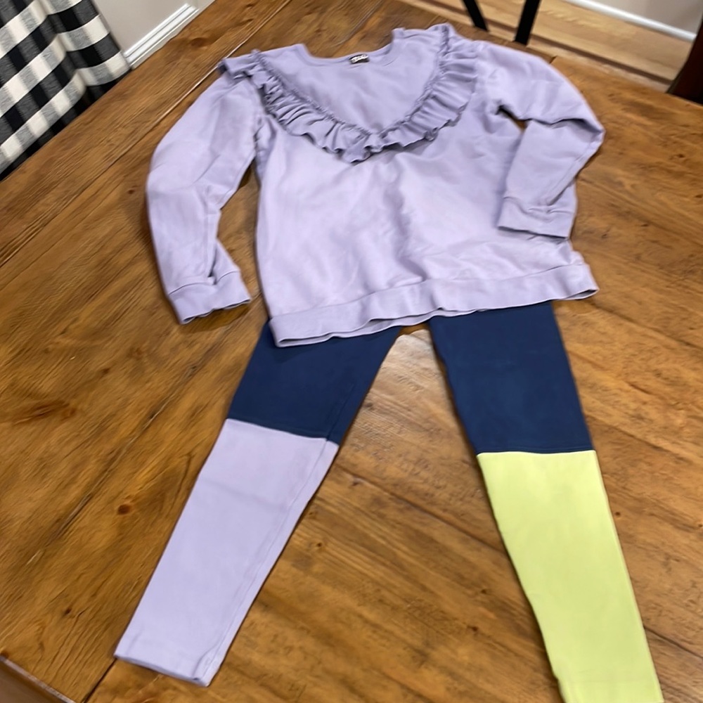 Tea Collection • Ruffle Sweatshirt & Color-block Legging Set • Size 8